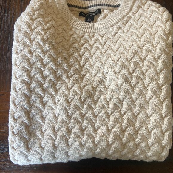 BANANA REPUBLIC cable knit crewneck sweater, 100% cotton, ivory, Men's XL - Picture 2 of 10